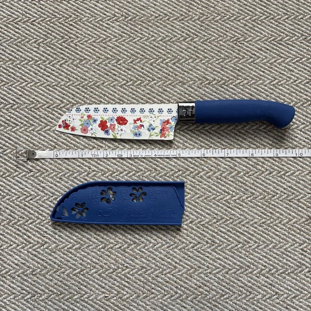 The Pioneer Woman ‎ Blue SANTOKU Knife Sheath Floral Design 5” Blade